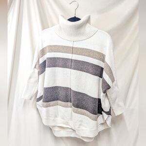 LOFT Cream and Gray Cowl Turtleneck Sweater